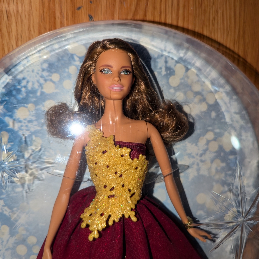 Barbie Doll in Burgundy and Yellow Dress